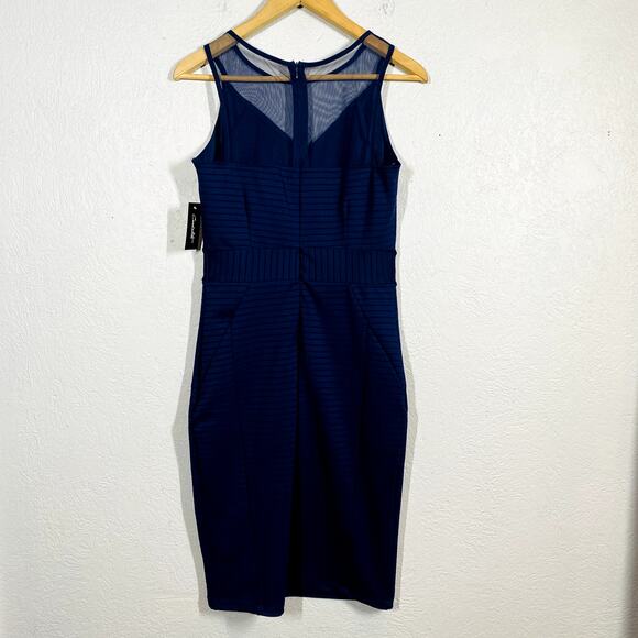 NEW! Candalite Sleeveless Sheath Dress Mesh Top Ribbed Navy Sleeveless - S - Picture 2 of 5